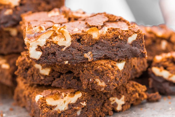 Brownie fudge cakes dessert with walnuts at a street food market festival fair