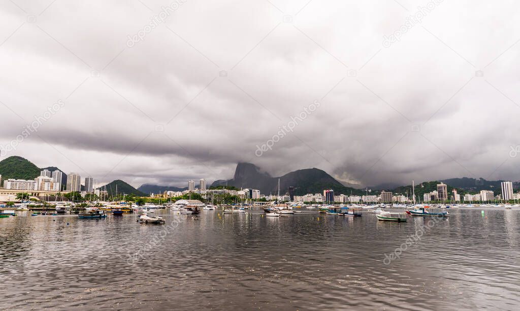 View of Botafogo neighborhood and mountains in Rio de Janeiro in summer.