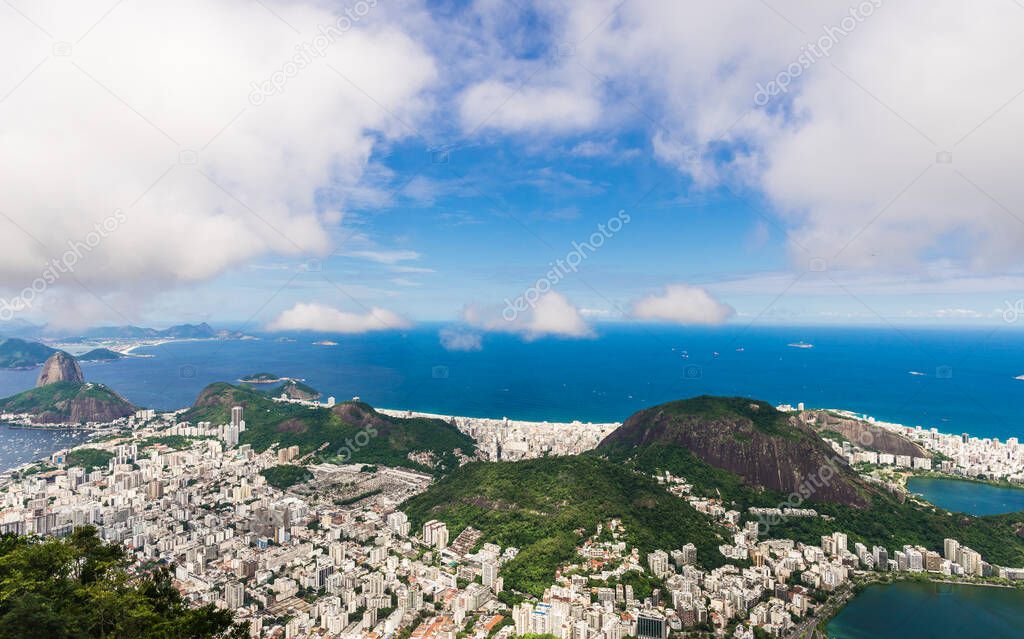 Panoramic view of Botafogo and Pao de Acucar in Rio de Janeiro in summer.