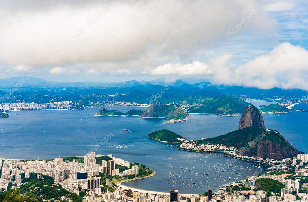Panoramic view of Botafogo and Pao de Acucar in Rio de Janeiro in summer.
