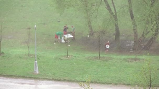 Дождь во время пикника — стоковое видео
