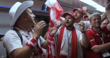 Rusya, Moskova - 19 Haziran 2018: Polonya, Senegal, Rusya Polonya - Senegal Haziran 2018 yılında Spartak Moskova Rusya Federasyonu'nda Stadyumu'nda maçtan futbol hayranları