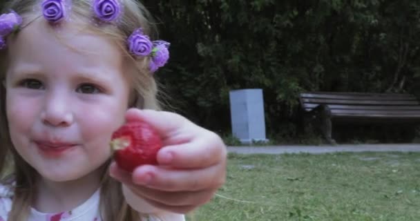 Menina criança em um piquenique — Vídeo de Stock