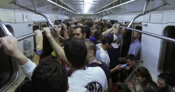 Fans sepak bola di subway — Stok Video