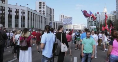 Rusya, Moskova - Jule 29, 2018: emeklilik yaşı Moskova Sakharov Avenue'de yükselterek karşı toplantı kabul etti. Ralli özgürlükçü parti Rusya tarafından organize edildi. Mitingde, vatandaşların