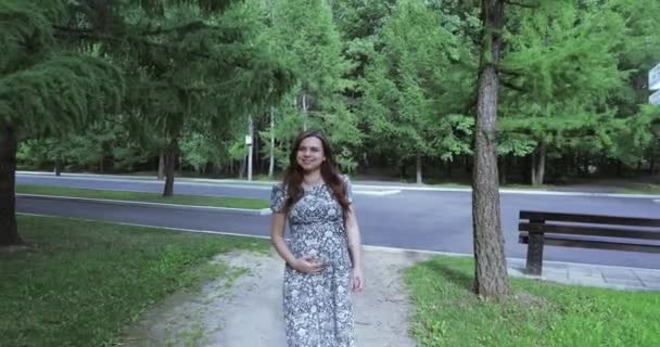 怀孕的女孩在公园里 — 图库视频影像