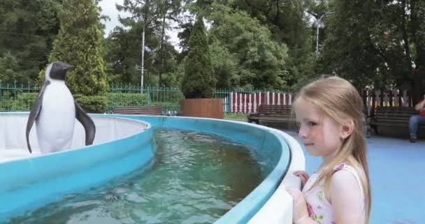 Κορίτσι παιδί σχετικά με ένα πόλο έλξης νερό — Αρχείο Βίντεο