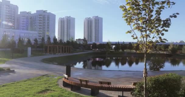 Allée et bancs dans le parc de la ville — Video