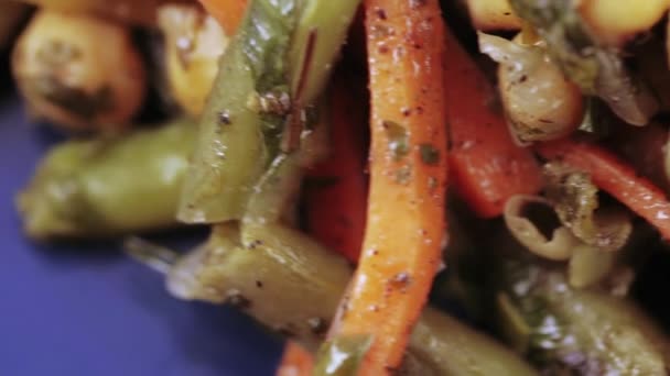 Ensalada de verduras en un plato — Vídeo de stock