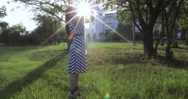 Madre sosteniendo al bebé al atardecer — Vídeo de stock