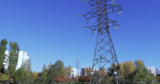 Linha de energia elétrica no parque — Vídeo de Stock