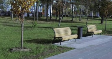 Banklar parkta bir dizi