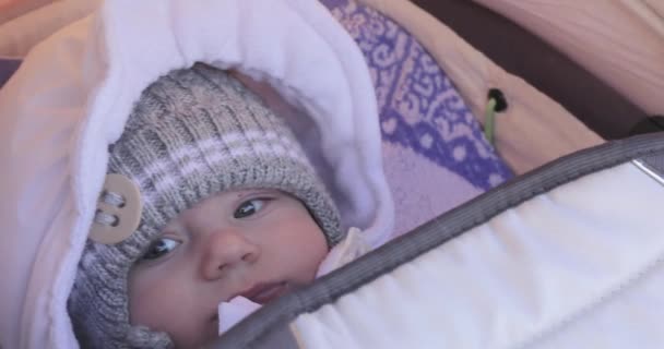 Bebê em um carrinho — Vídeo de Stock