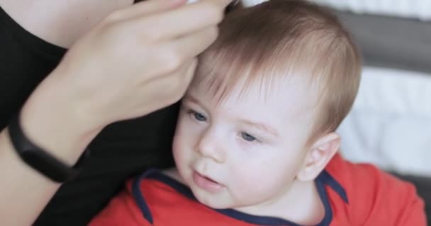 Baby Boy czesanie w domu — Wideo stockowe