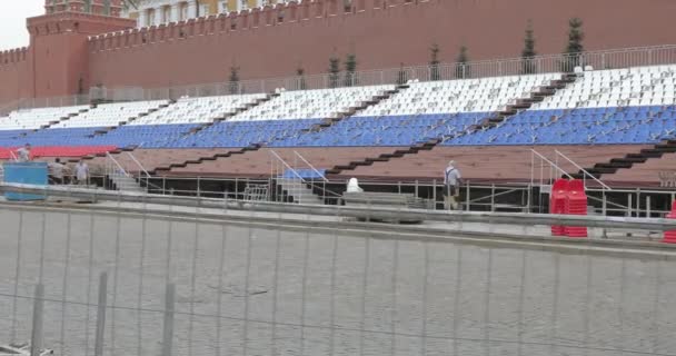 Preparación de la Plaza Roja para la celebración del 9 de mayo — Vídeo de stock