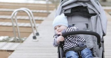 Bebek arabasında bebekli anne