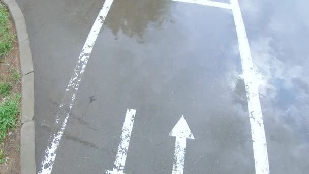 Bicicleta e caminho para pedestres após a chuva — Vídeo de Stock