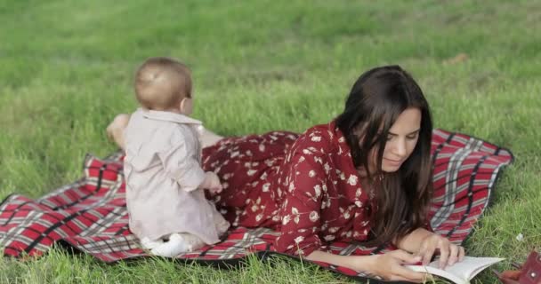 Maman avec un enfant à un pique-nique — Video