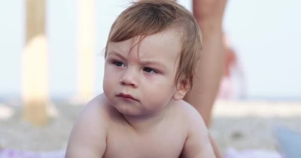 海滩上的小男孩 — 图库视频影像