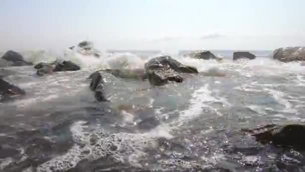 Stenar och havsvågor — Stockvideo