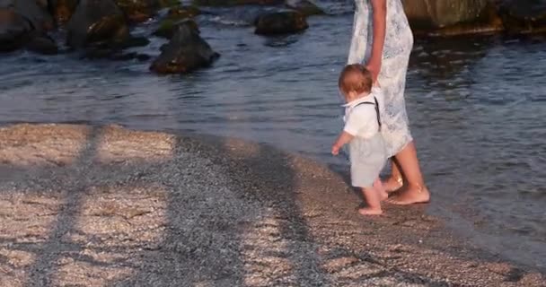 Kind jongen met moeder lopen — Stockvideo