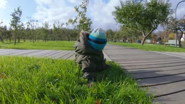 Kojenec leží na trávníku — Stock video