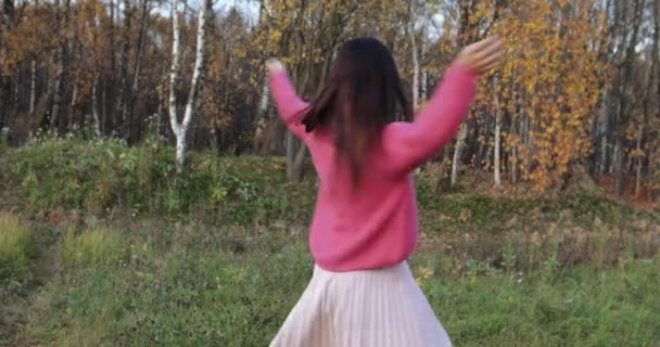 Girl in a red sweater — Stock Video