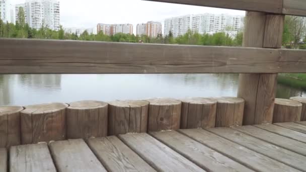 Holzsteg mit Geländer — Stockvideo