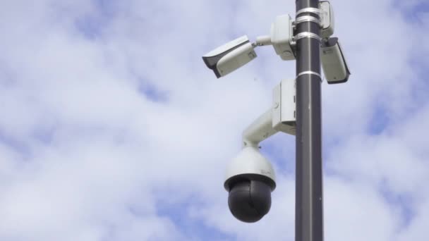 Security cameras on a pillar — Stock Video
