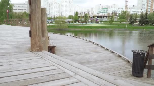 Pasarela de madera con barandilla — Vídeos de Stock