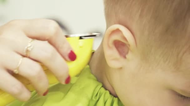 Garçon de coupe de cheveux dans le coiffeur — Video