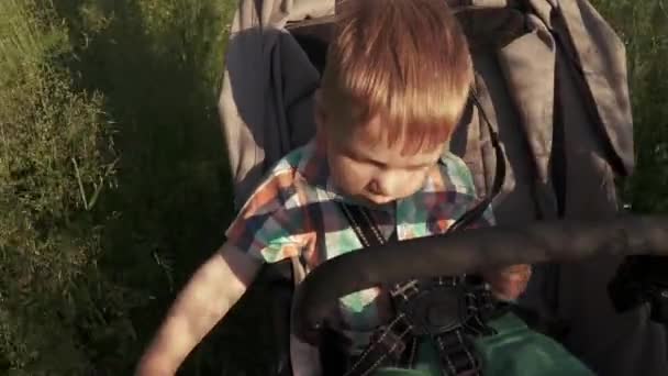 Jongen met moeder in een wandelwagen — Stockvideo