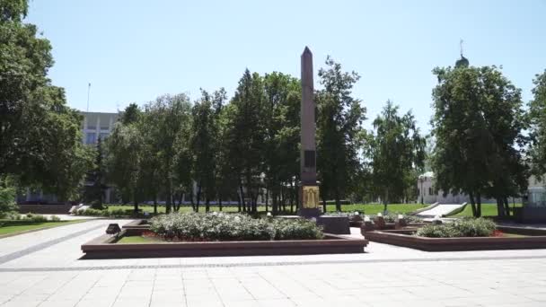 Obelisco en honor de Minin del Kremlin de Novgorod — Vídeo de stock