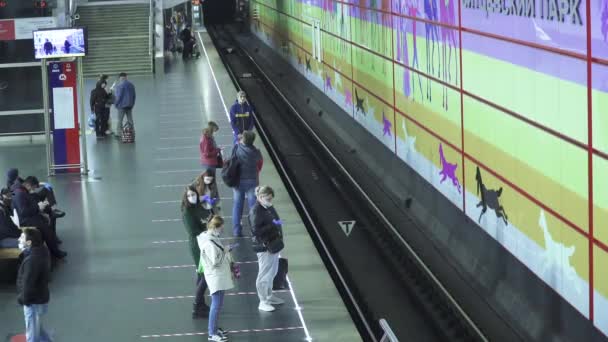 Passeggeri sulla stazione della metropolitana Bitsevsky Park — Video Stock