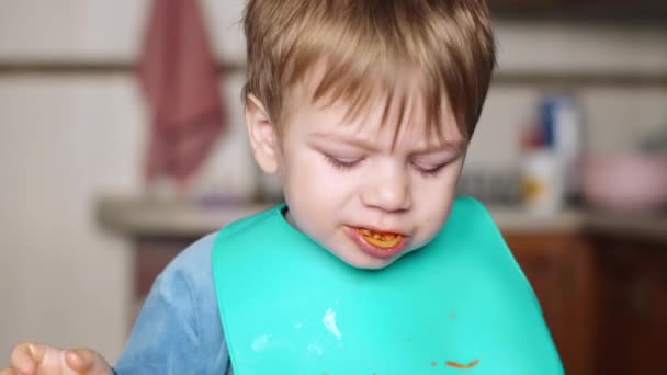 Garçon manger des carottes coupées — Video