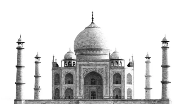 Taj Mahal, siyah beyaz, beyaz arka planda izole..
