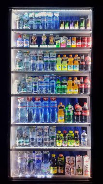Dükkan kapalı buzdolabı stand cam kapı ile çeşitli içecekler