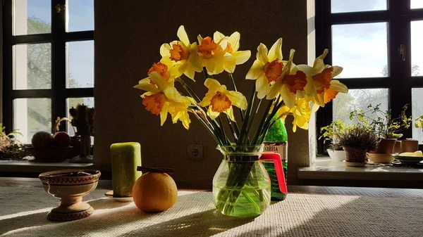 Vase Daffodils Table — Stock Photo, Image