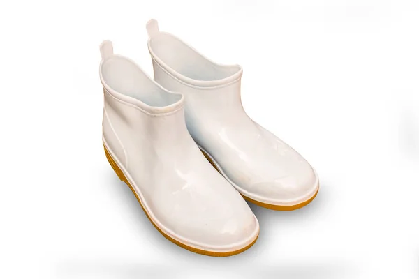 Білі чоботи ізольовані на білому тлі з відсічним контуром — стокове фото