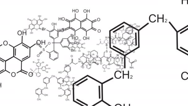 Chemische formule bestaande uit benzeenringen. 4k — Stockvideo