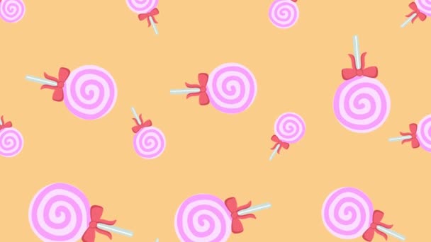 Background with falling swirl lollipop — Stock Video