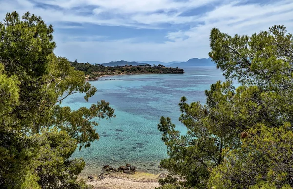 Wybrzeżu Wyspy Egina Widok Kierunku Plaży Kolona Starożytnych Aegina — Zdjęcie stockowe