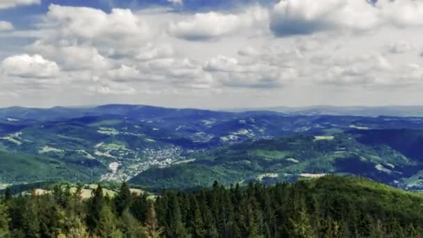 Widok Kierunku Beskidów Śląskich Szczytu Czantoria Polsce Time Lapse Wideo — Wideo stockowe