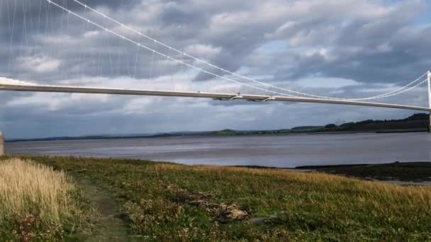 River Severn Bridge Connecting England Wales Видео Кадров Секунду — стоковое видео