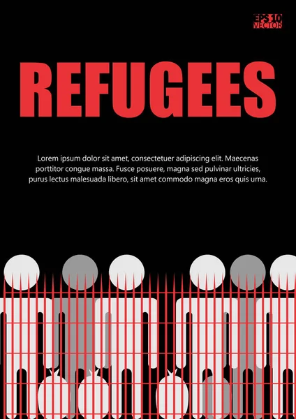 Мігранти і біженці стоять за закритим і закритим бар'єром, паркан з колючого дроту. Eps10 Векторні ілюстрації — стоковий вектор