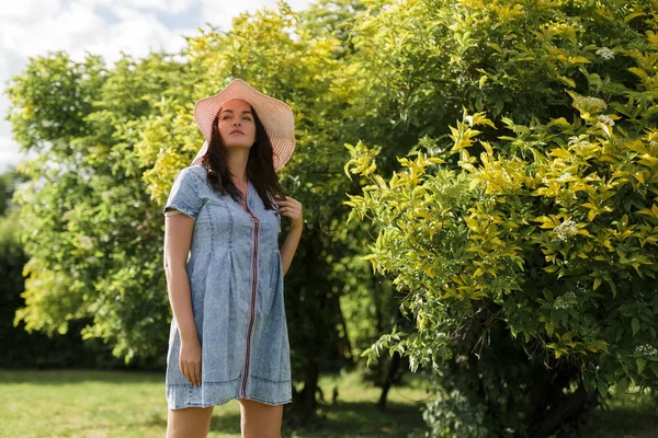 Atractiva Joven Disfrutando Tiempo Aire Libre Parque Con Puesta Sol — Foto de Stock