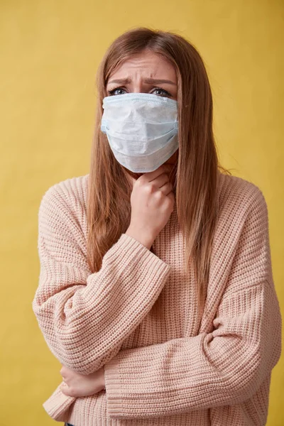 Young Ill Woman Coughing Isolated Background Sore Throat — Stock Photo, Image