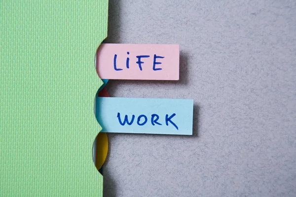 Work life balance choice concept. Stickers with inscriptions in a notebook. — 스톡 사진