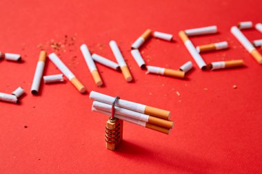Sigarayı bırakmak, duman durdurmak ve kanser kavramı ile mücadele. Yazıt kanserinin arka planını kilitle