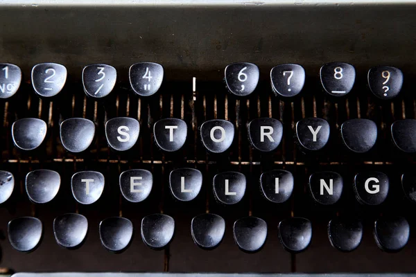 Reading, storytelling and education. Concept for writing, writer and fiction. The keyboard of a typewriter. — Stock Photo, Image